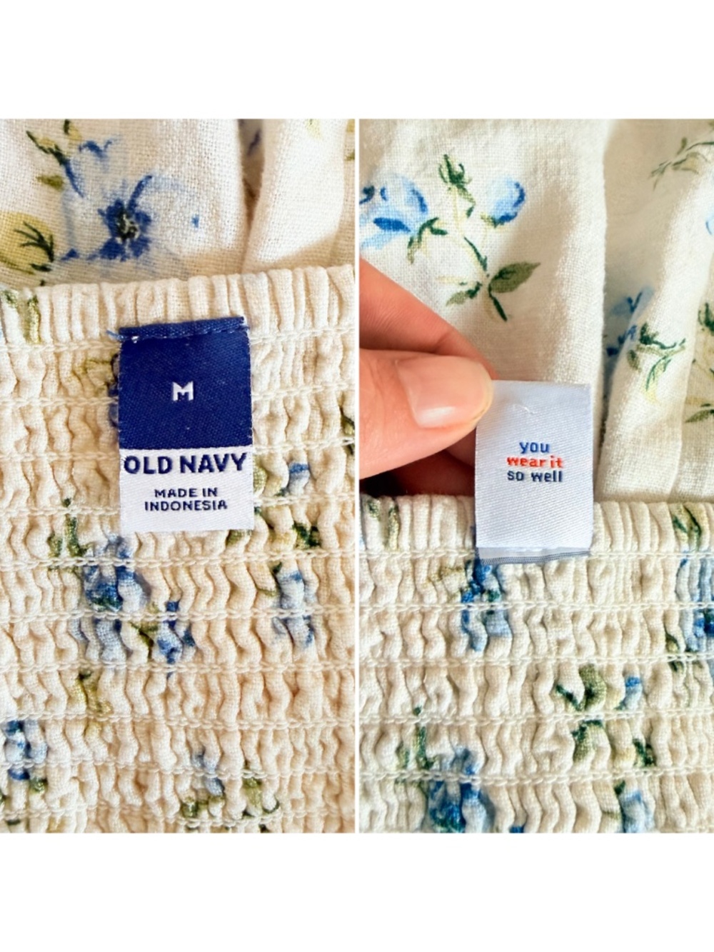 Linen Coquette Cottage Blue Floral Puff-Sleeve Mini Summer Dress Old Navy Sz M - Picture 13 of 17